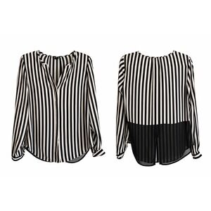 INC International Concepts Black & White Striped Blouse Sheer Back | Size 6